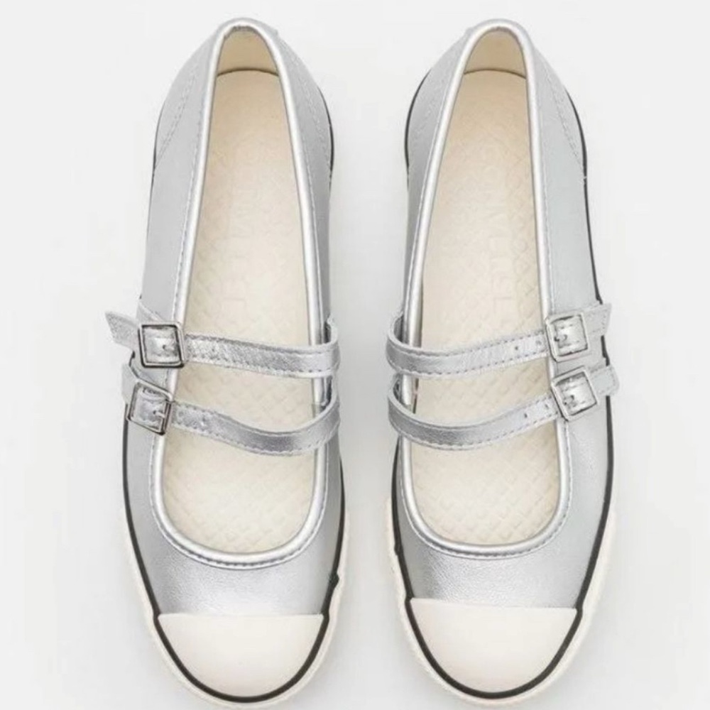 Converse Silver Metallic Mary Jane Flats
